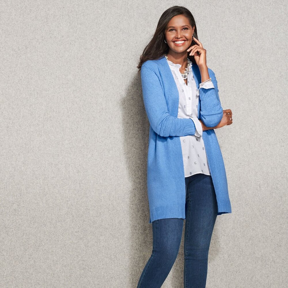 NEW! BEAUTIFUL BLUE OPEN CARDIGAN SWEATER